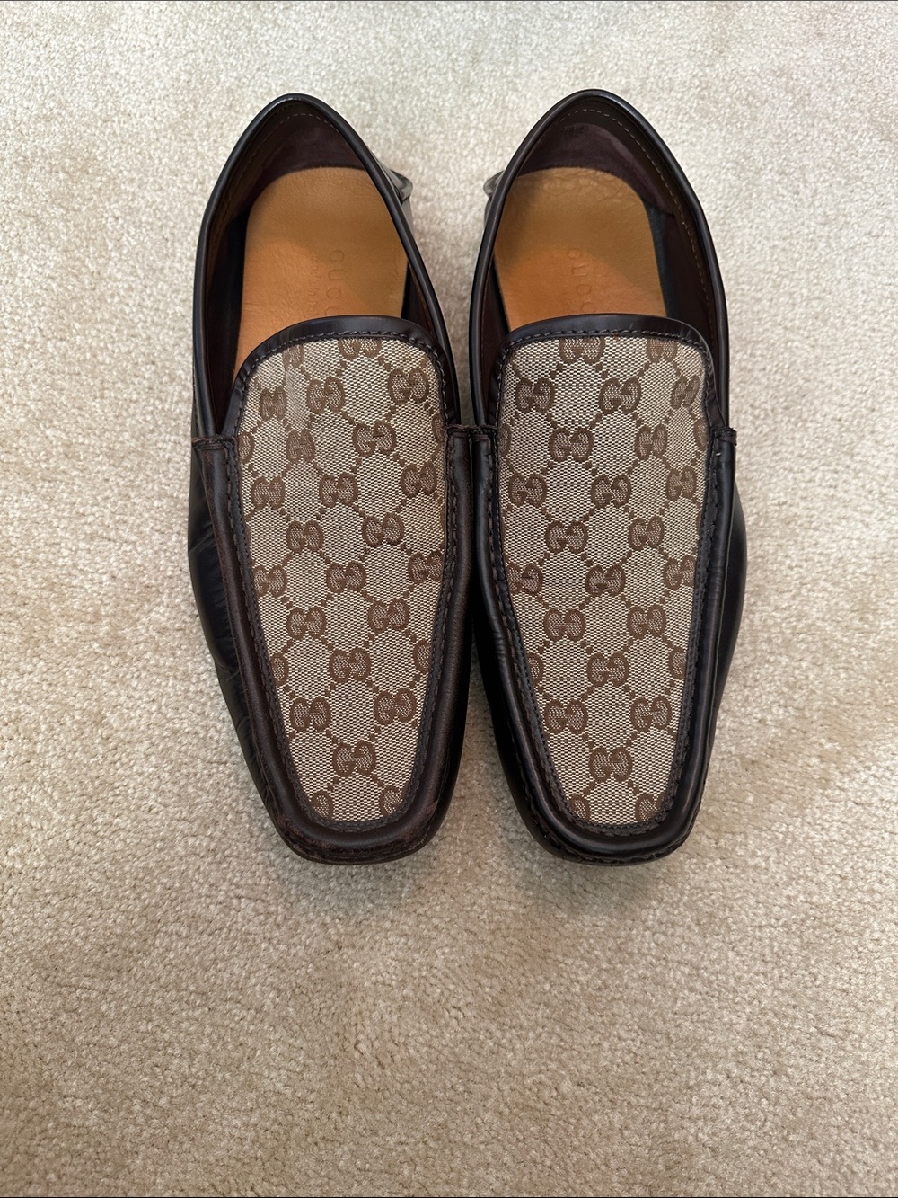 Gucci Brown GG Monogram Leather Trim Slip-On Loafers